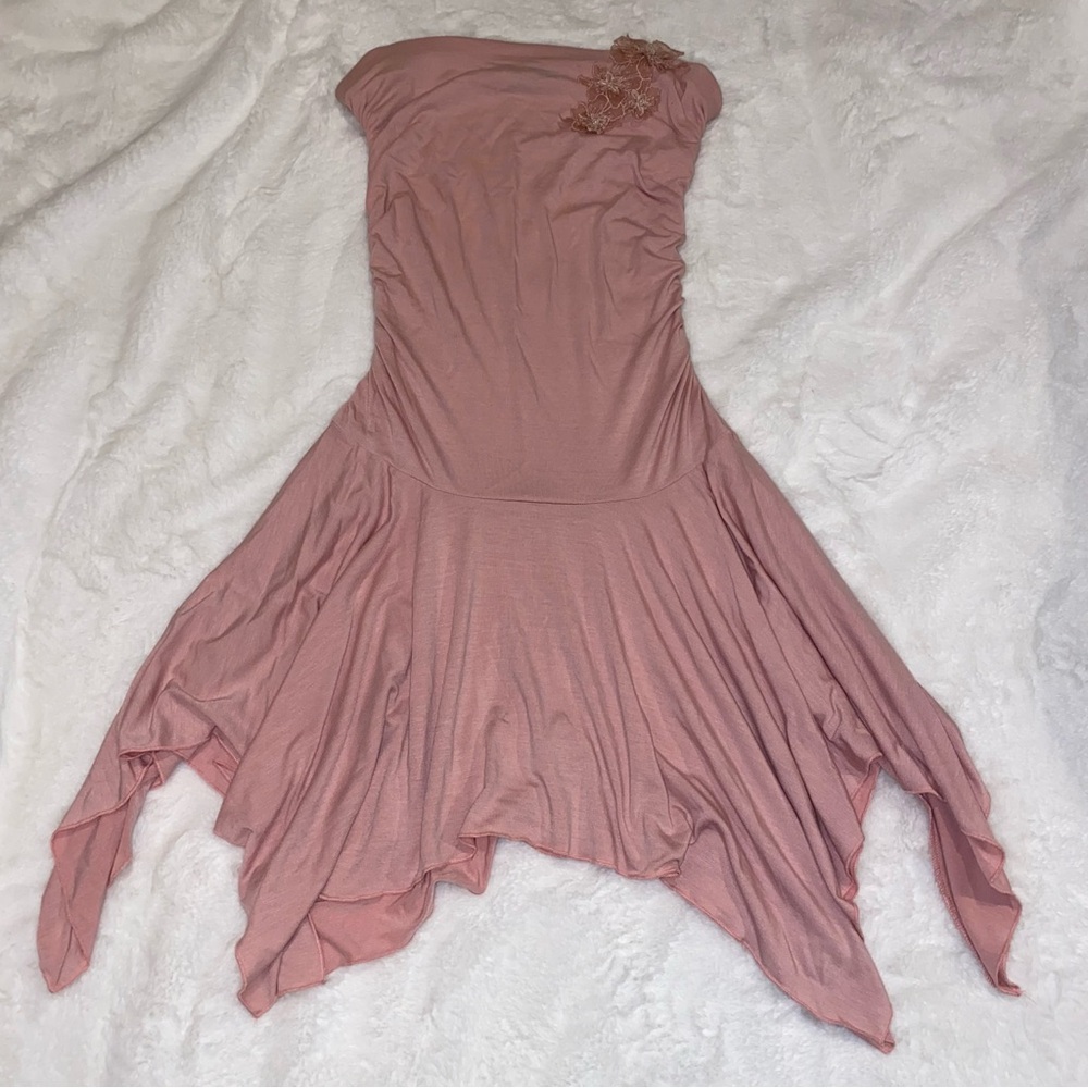 Strapless Dusty Rose Tube Dress Ruffle Hem